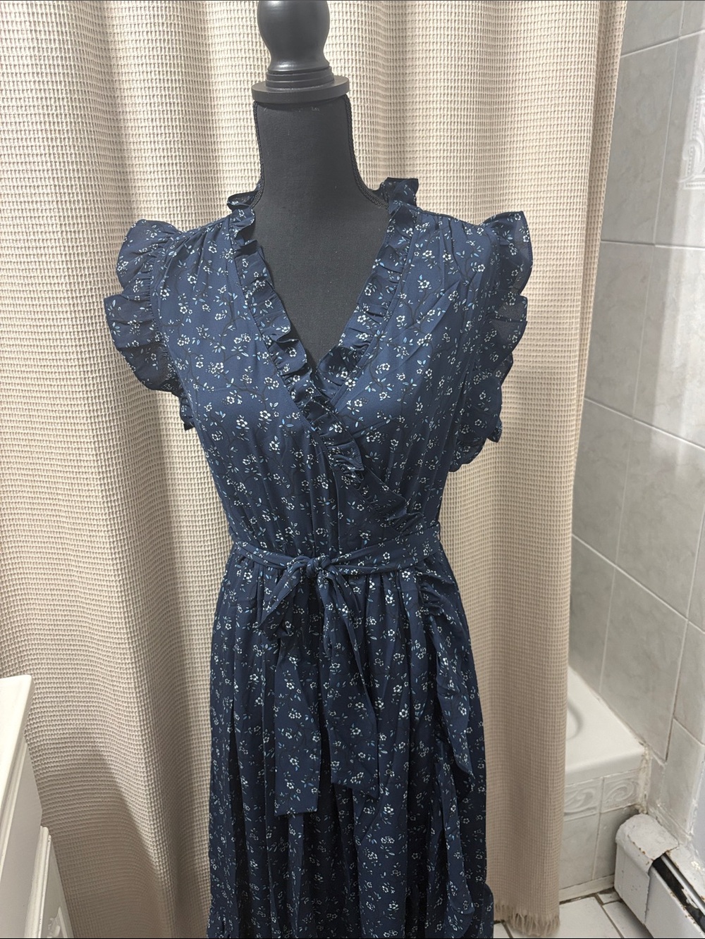 kate spade Navy Blue Floral Maxi Dress with Ruffle Details